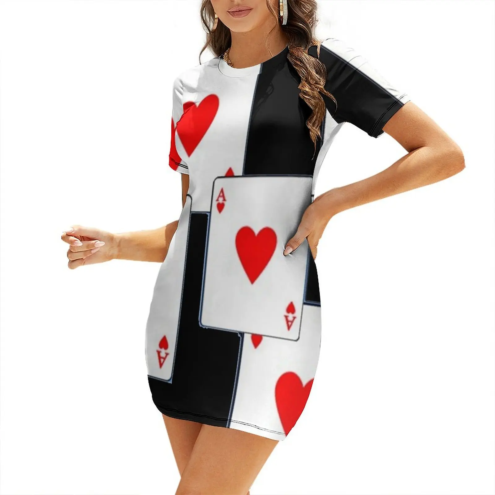 

RED HEARTS ACES PLAYING CARDS ON BLACK COLOR Short Sleeved Dress prom dresses 2025 evening dresses ladies Bridesmaid dress woman