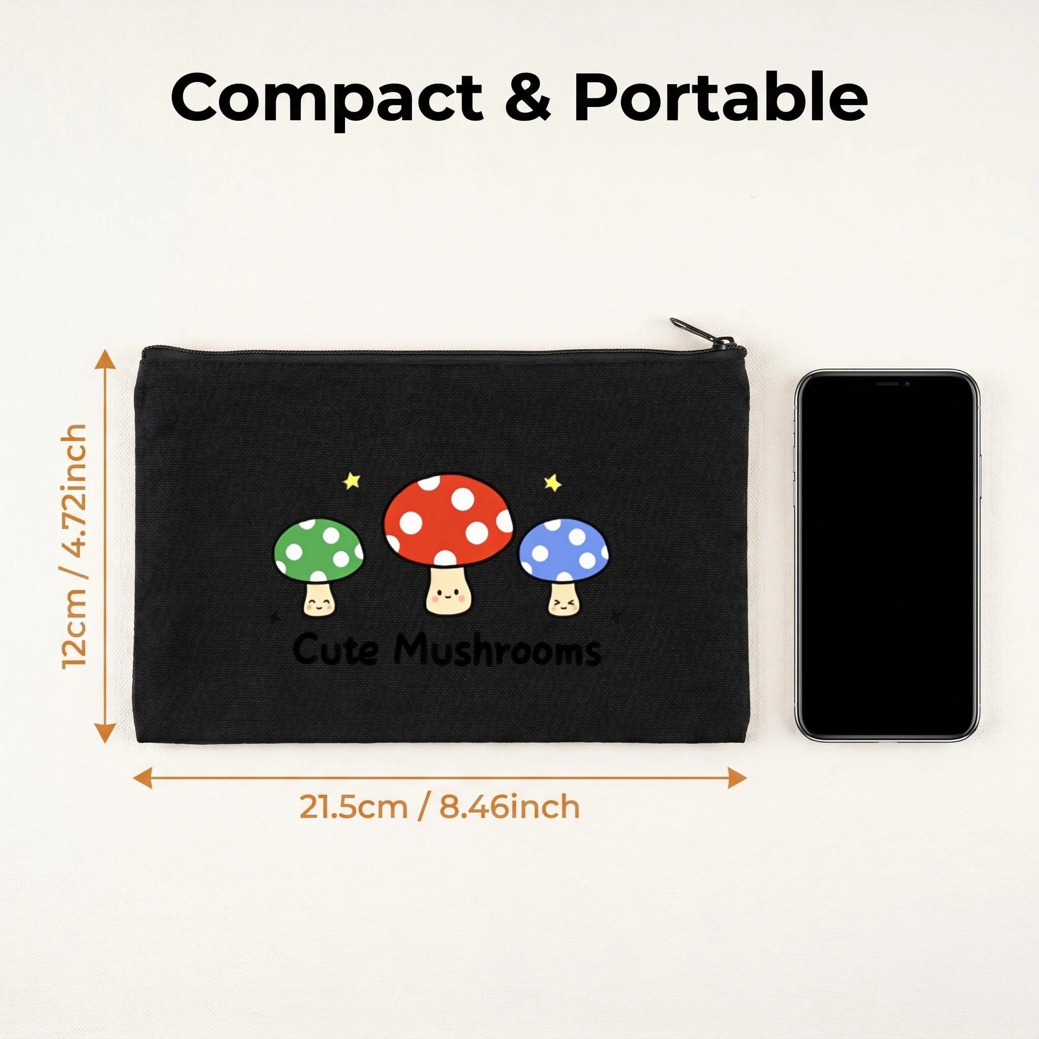 Cute Cartoon Colorful Mushroom Print Canvas Cosmetic Bag Portable Zipper Makeup Pouch Stationery Storage Coin Purse Gift view 6