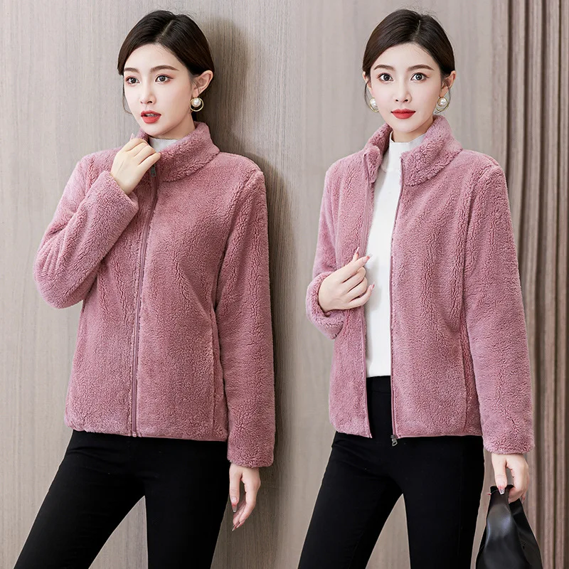 Women\'s Fleece Coat Winter Warm Thicken Jacket Two-Sided Wear Double-Sided Velvet Coral Fleece Coats Polar Fleece Jackets