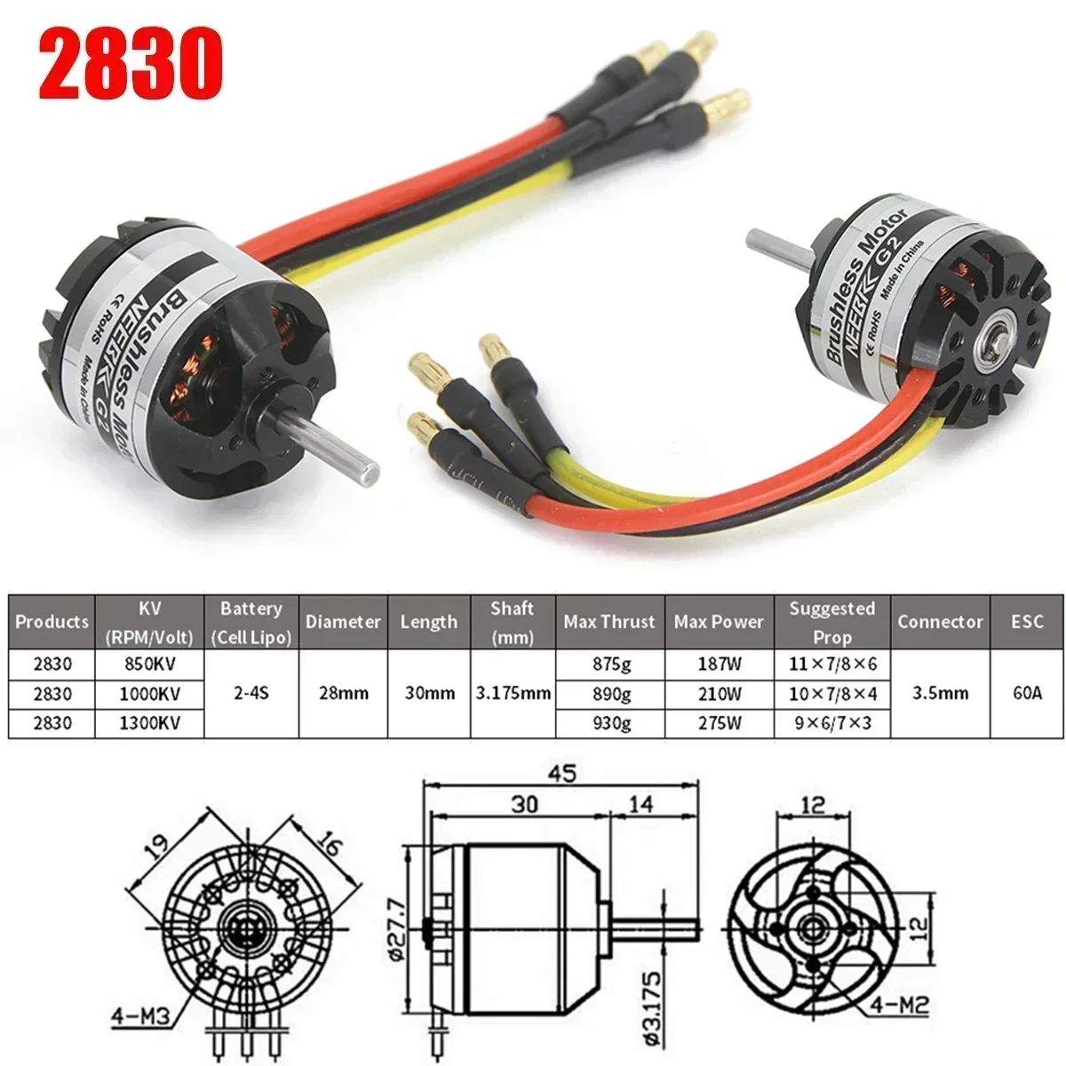 NEEBRC G2 2830 3536 3542 Outrunner Brushless Motor 30A 50A ESC for RC AirPlane Fixed-wing FPV Racing Drone Helicopter Quadcopter
