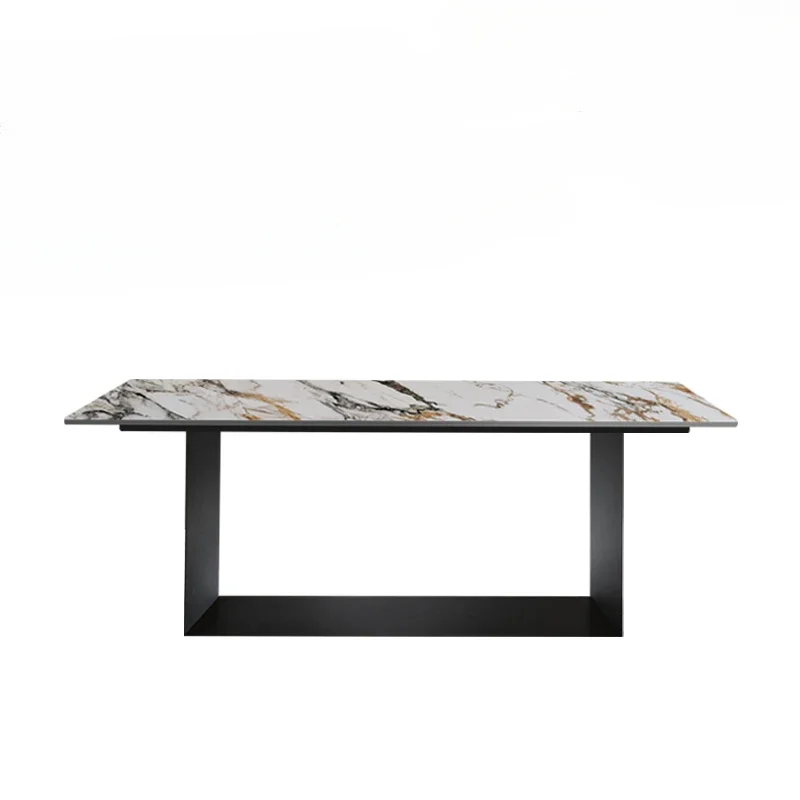 Villa Family Dining Table, Rectangular Rock Plate Dining Table and Chair Combination, Marble Small Unit, Light Luxury