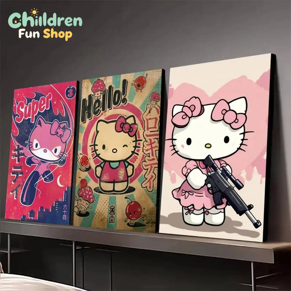 Cute Cartoon Sanrio H-HelloKittys Full Square Round Diamond Painting Home Living Room Bedroom Bar Aesthetic Decoration Gift,No