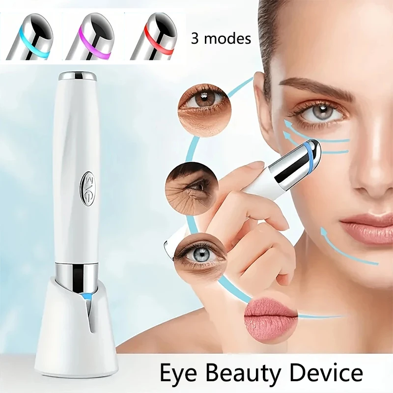 3-Colors الأرجواني الأزرق الأحمر ضوء جهاز تجميل العين الساخن ضغط الاهتزاز تدليك الاسترخاء عيون إزالة أكياس العين الهالات السوداء العناية بالعين #1
