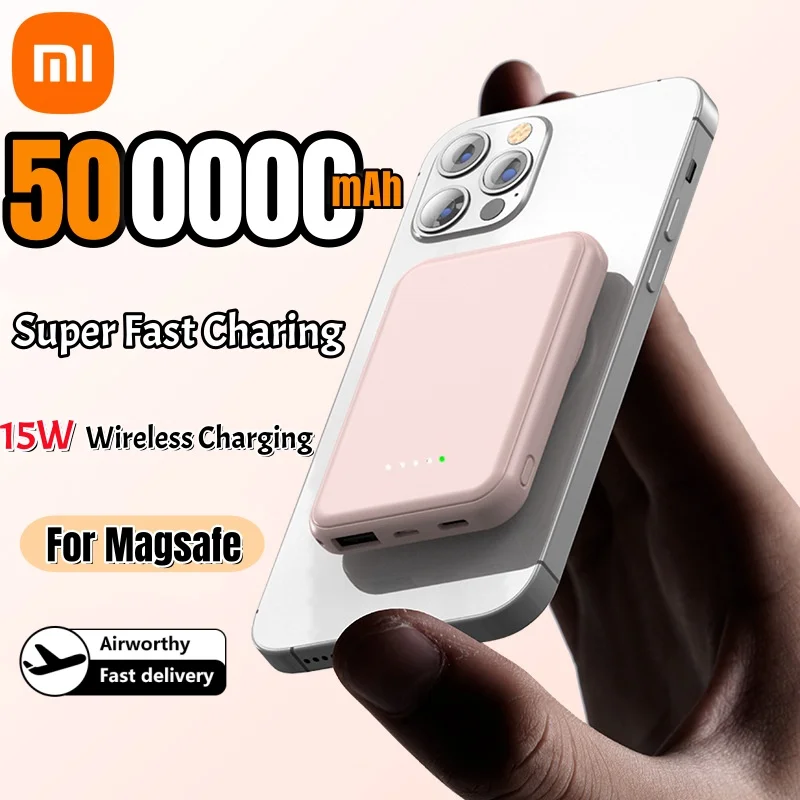 Xiaomi-Banco de energĂa magnĂ©tico de 500000mAh, cargador de baterĂa externo portátil inalámbrico sĂşper rápido para iPhone, Huawei y Samsung
