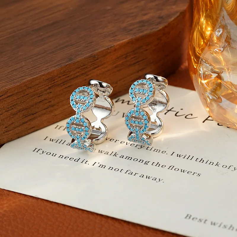 High Quality Trendy Blue Stone 925 Sterling Silver Ladies Stud Earrings Promotion Jewelry Women Anti Allergy 2027 New Style
