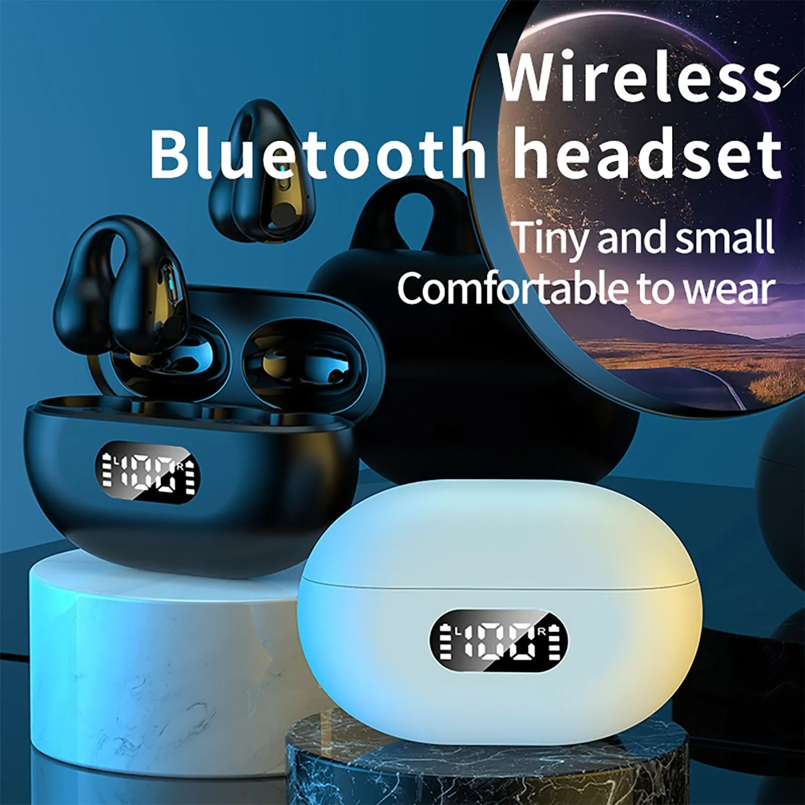 

Q80 Bluetooth Earphone Wireless Headphones Bluetooth 5.3 TWS Bone Conduction Earclip Touch Control Led Earbuds Sports Headsets