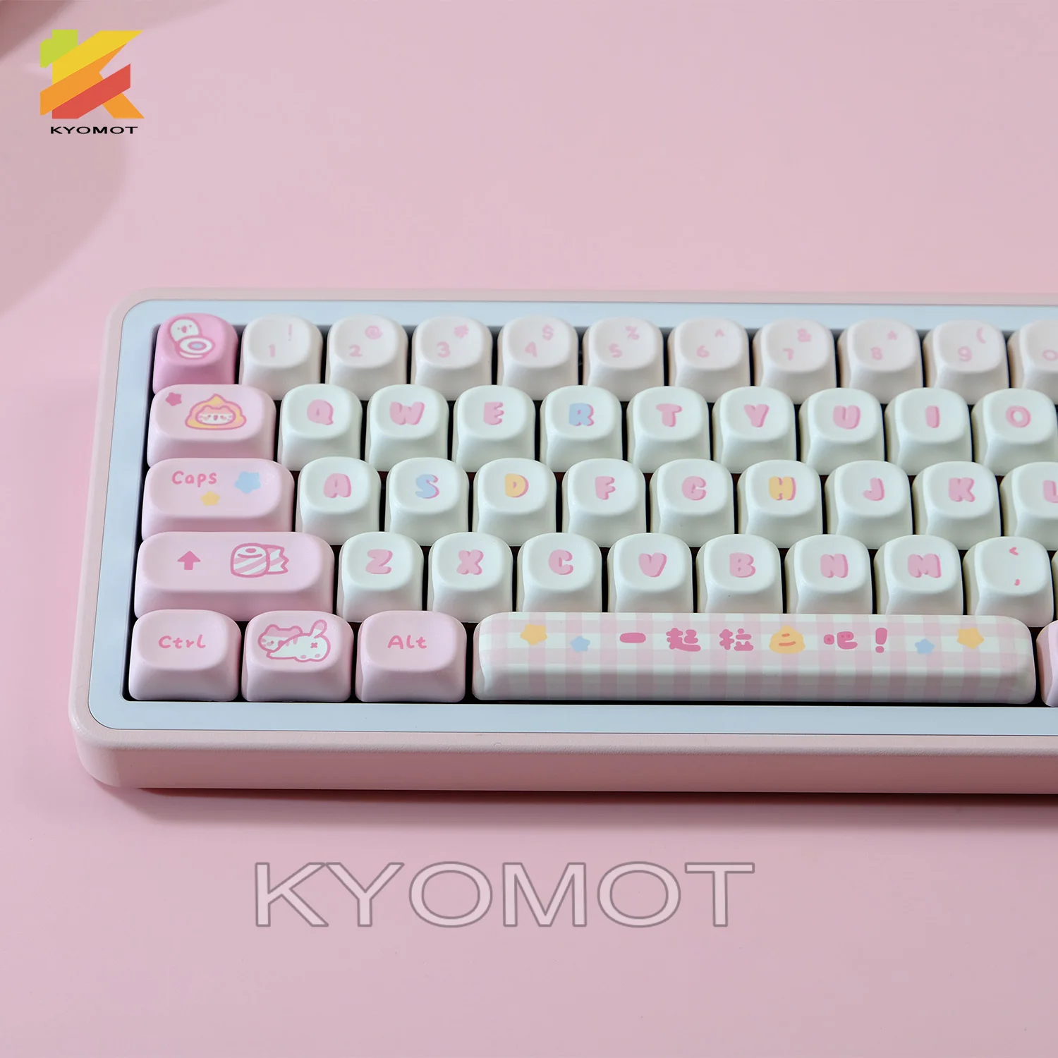 KYOMOT 127 Keys Shit Cats Theme Keycaps PBT Dye MOA Profile Pink Style Keycap For MX Switch GMK Mechanical Keyboard Girls' Gifts