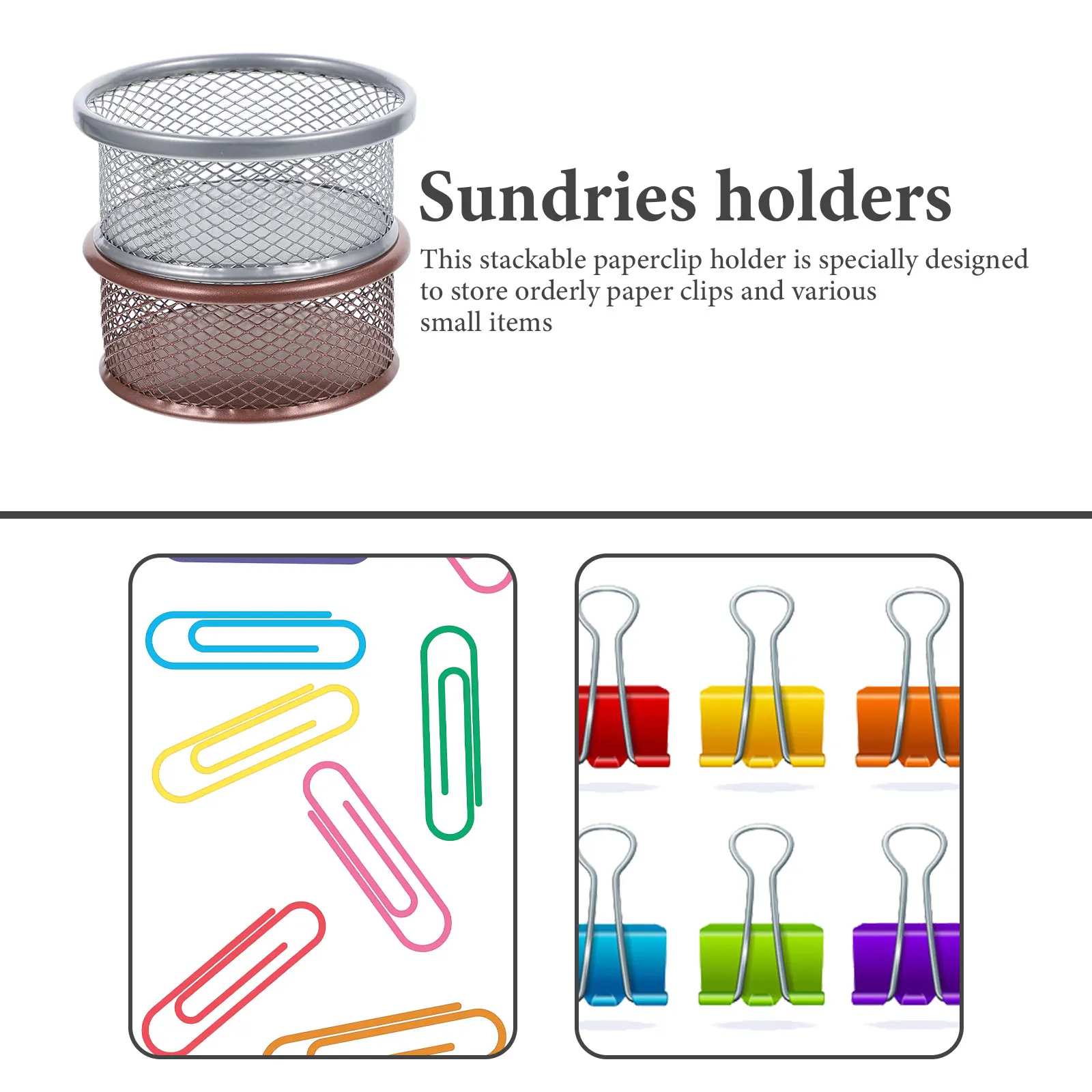 

2Pcs Metal Pen Storage Rose Gold Silver Paper Clip ganizer Multifunctional Office Supplies Binder Holder Desk Container for Desk