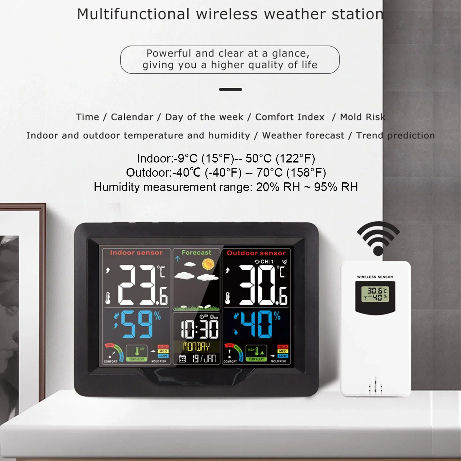 with Lcd Display Screen Outdoor Temperature Sensor Supprot Weather Forecast Record Time Alarm