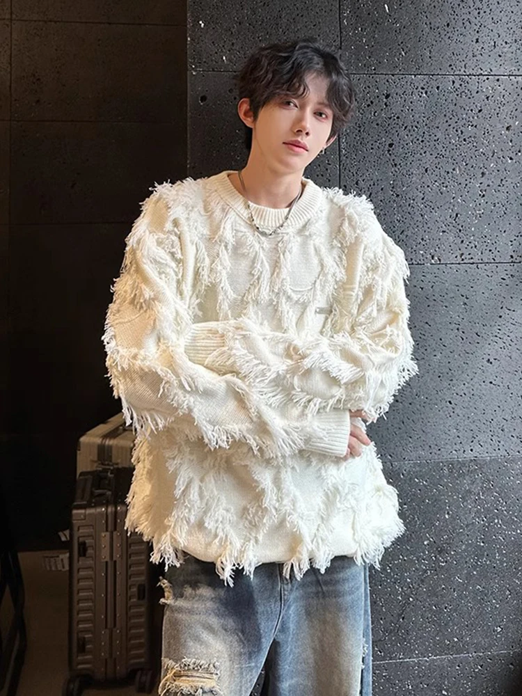 

Мужской свитер в американском ретро-стиле с бахромой, осенне-зимний, утепленный, свободного кроя, с круглым вырезом, верхняя одежда