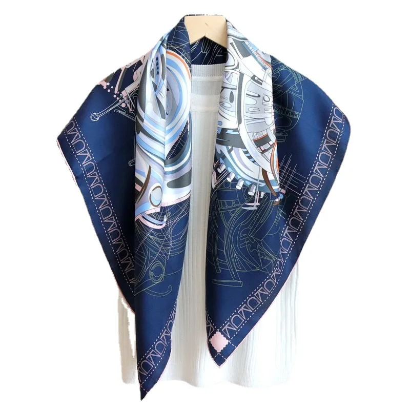 Horse Hems Rollerd 90 Bandanas Natural Mulberry Scarf Silk Square Spring Summer Foulard Femme Rolling Head Hair Bag Scarves 90CM