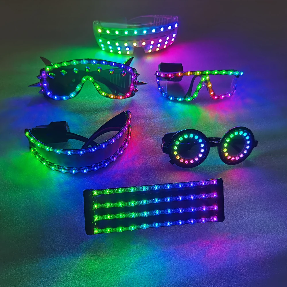 Pixel Smart LED Goggles Laser Glasses with Pads Intense Multi-colored 350 Modes Rave EDM Party Luminous stage costumes