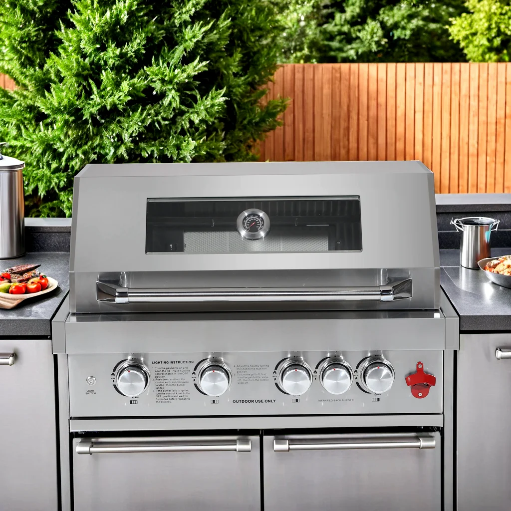 

Modern Stainless Steel Outdoor Grill Easy-Clean Built-In BBQ for Steak Propane/Natural Gas Convertible Adjustable for Party