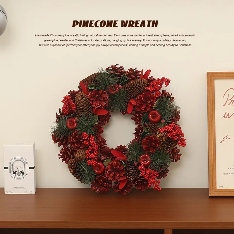 Vintage Natural Pinecone Rattan Wreath Luminous Christmas Ornament To Build Warm Home Holiday Atmosphere