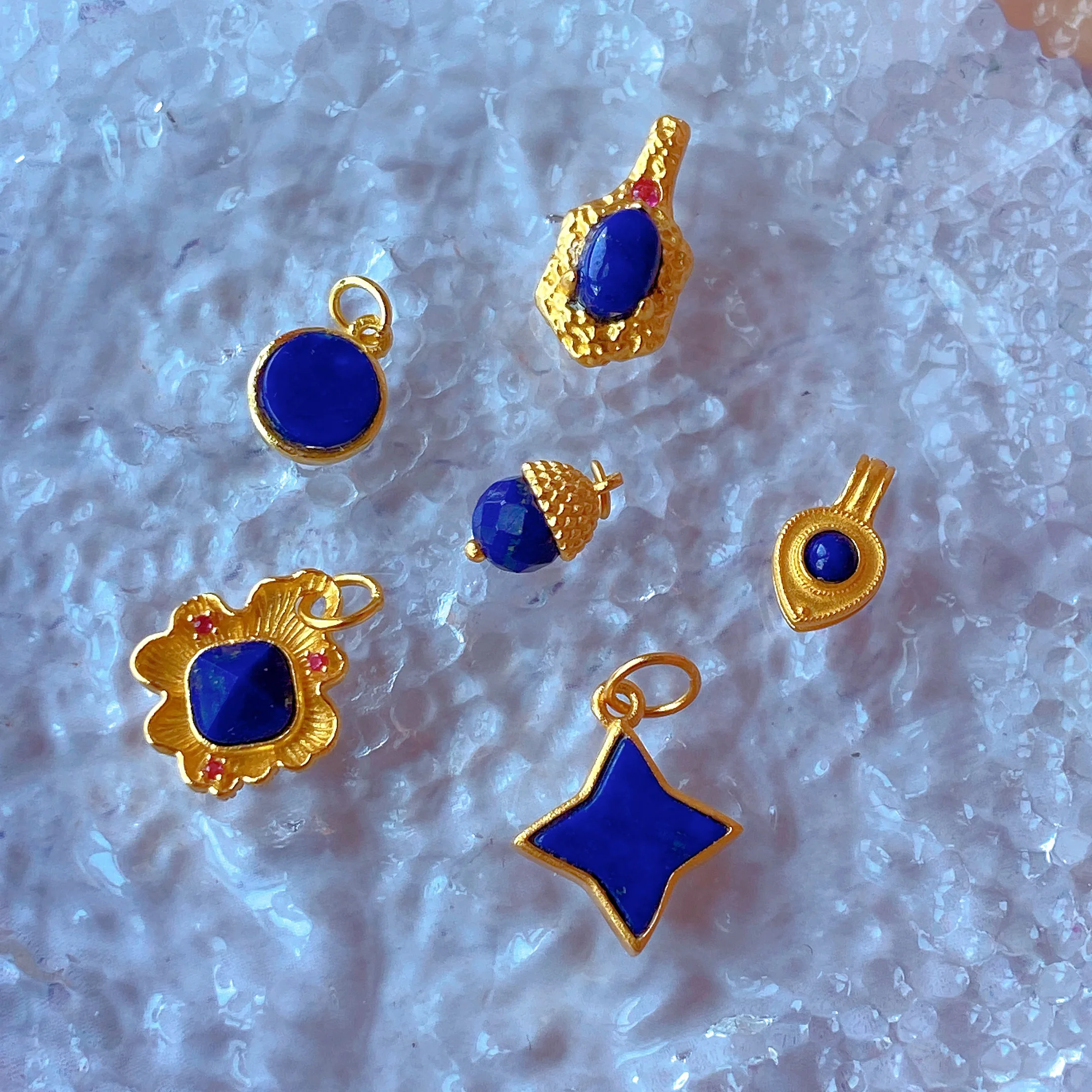 S925 Silver Plated Gold l Lapis Lazuli Pendant Accories DIY Handmade Bracelet Nelace Cord Jewelry Accories