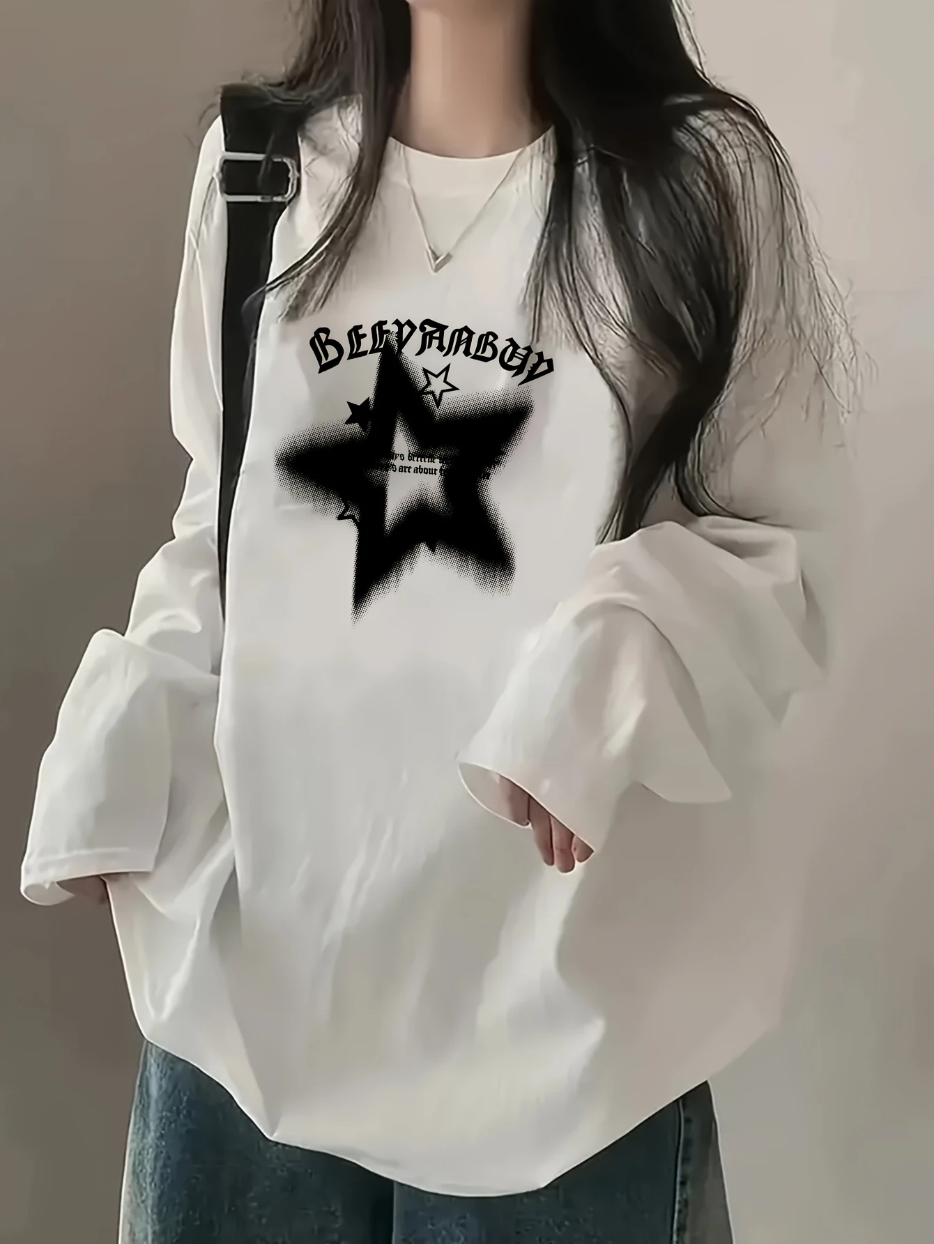 T-shirt à manches longues de style coréen pour femme, haut ample et tendance pour l'automne