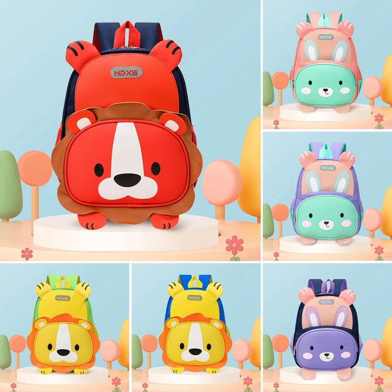 Cute Children Backpack Kids Canvas Bag Cartoon Rabbit Lion Toddlers Backpack For Boys Girls Kindergarten Primary Book Bags