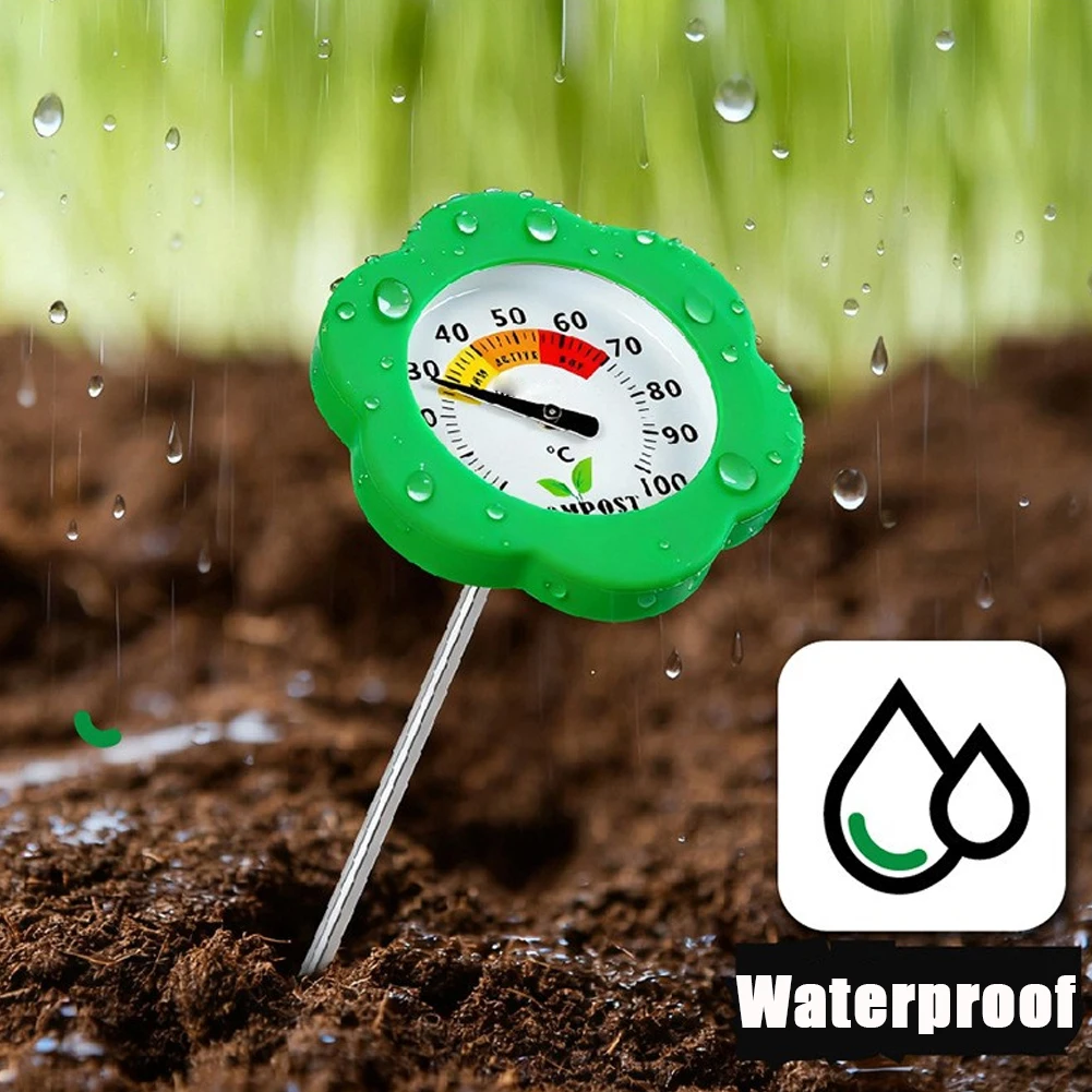 Stainless Steel Compost Thermometer with 1pc Extended Probe and Clear Color Marked Scale for Garden Monitoring