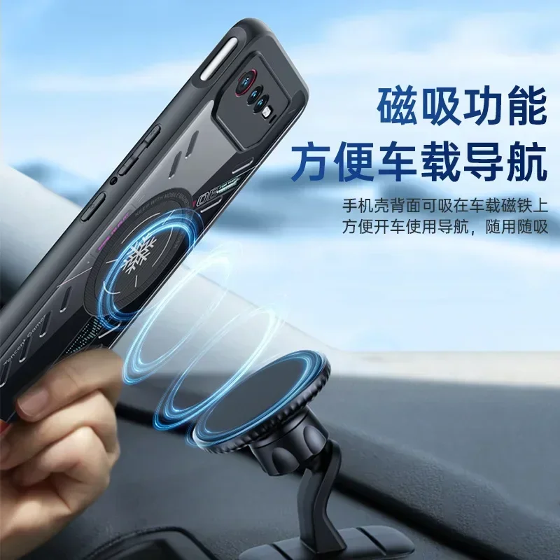 Case For Asus ROG Phone 9 8 Pro Luxury Magnetic Metal Silicone Shockproof Cover For Asus ROG Phone 7 6 Pro 6D Transparent Shell