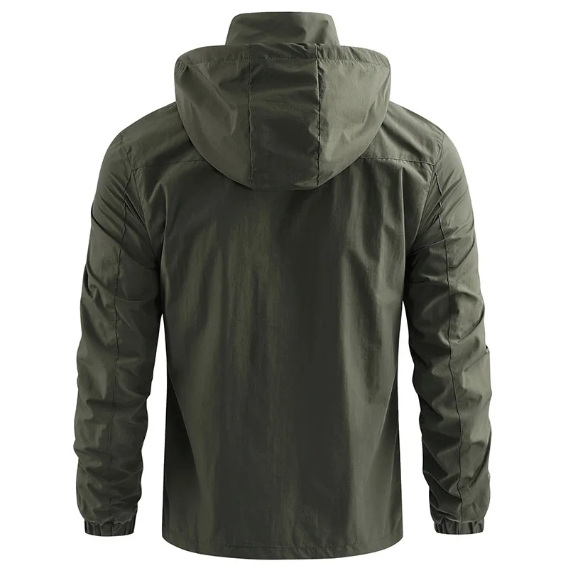 Chaqueta de senderismo de concha suave para hombre, cortavientos táctico a prueba de viento con múltiples bolsillos para exteriores, Camping,