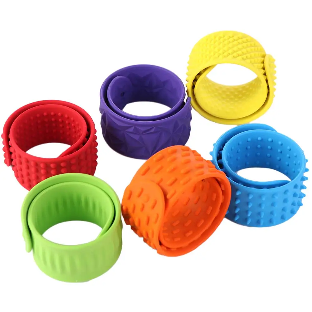 6pcs Hands Clap Circle Silicone Slap Bracelets Wearable Design Patted Bracelets Sensory Textured Wristbands Surface Portable