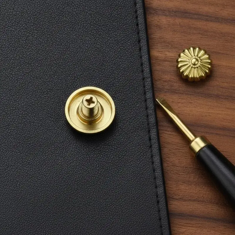High-End Brass Wallet Buckle Leather Decorative Studs Brass Chrysanthemum Studs Belt Buckle Decoration Pure Copper Hardware