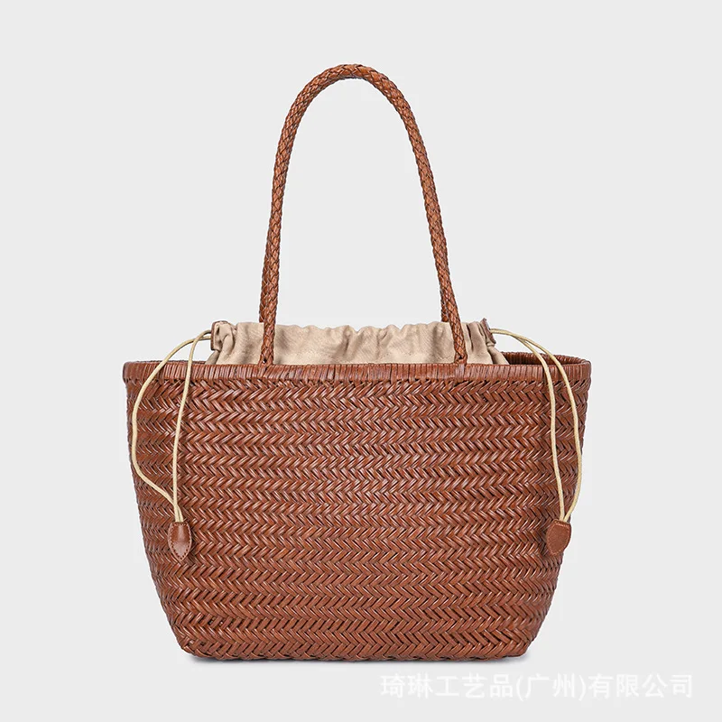 

Fashion Leather Handbags Women's Leather Weaving Casual Shopping Bag Vintage Basket Tote Purse Cowhide Cross Shopping bag