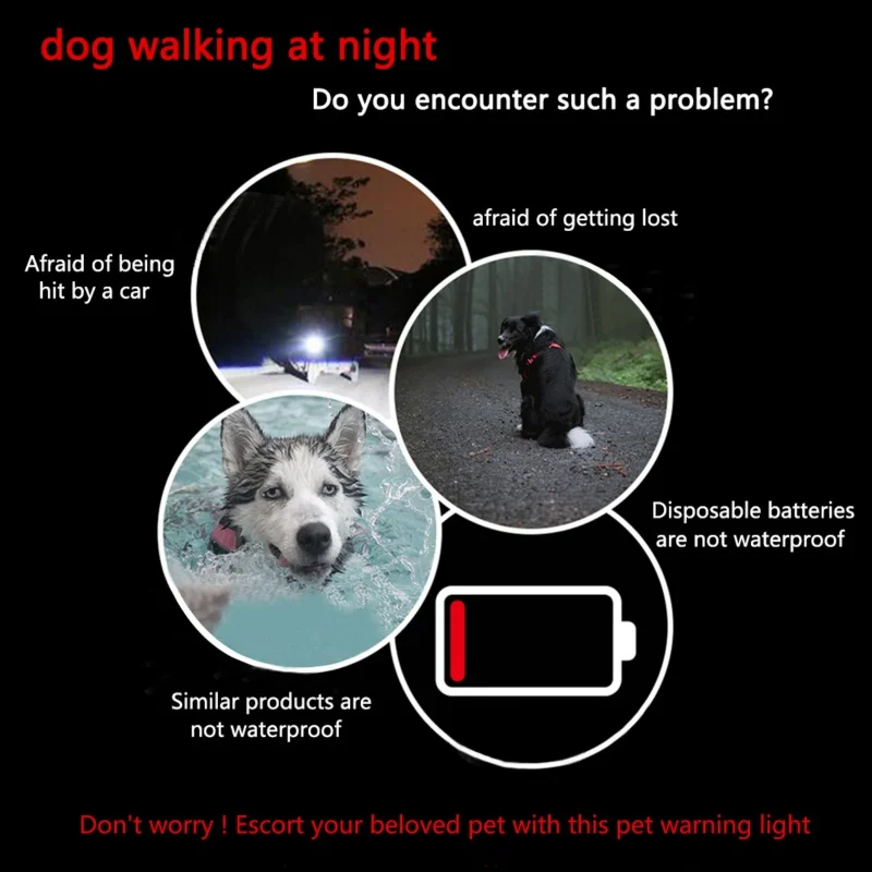 LED Dogs Collars Anti Loss Pendant Waterproof Safety LED Flashing Light USB Rechargeable Led Light Pendant For Dogs Cats Pets