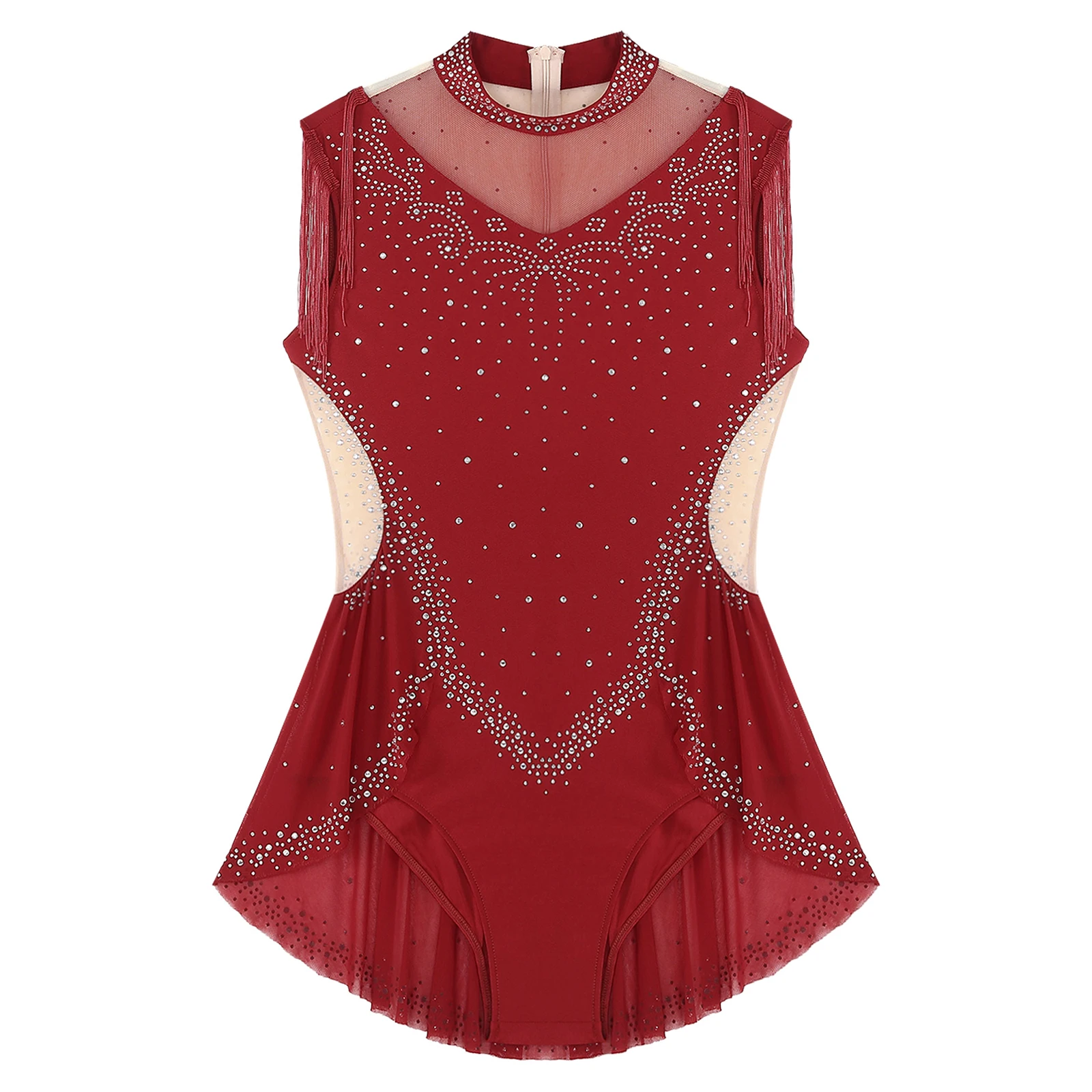 Mulheres espumantes strass splice ginástica artística activewear jazz dancewear patinação artística unitard borla contornado bodysuit