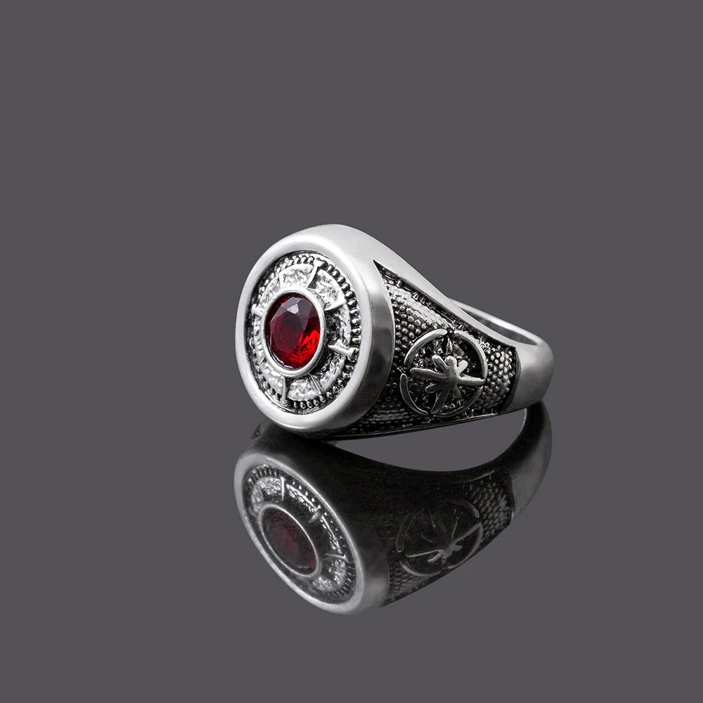 Vintage European Style Ruby Men's Compass Ring Personality Antique Do Old Craft Alloy Finger Ring For Men