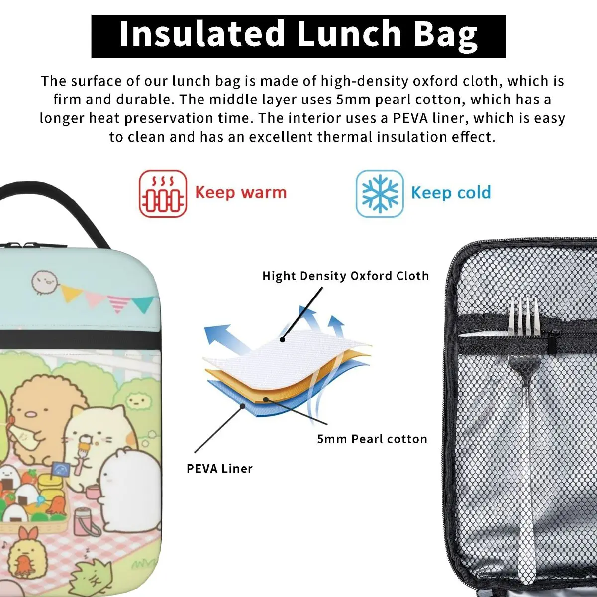 Sumikko Gurashi Kawaii الأبيض الدب ميرش معزول حقيبة حمل الغداء للخارجية الغذاء الحاويات قابلة لإعادة الاستخدام الحرارية برودة صناديق الغداء #5