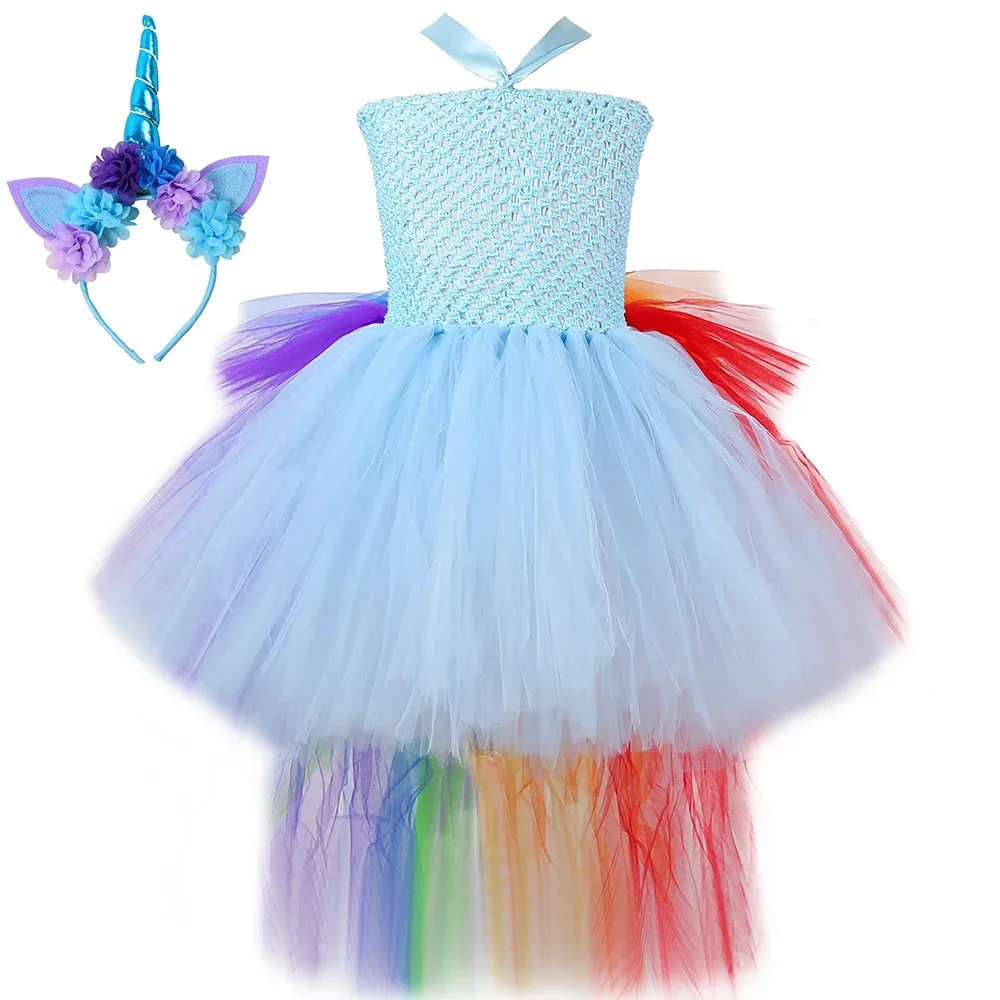 

Girls Pony Unicorn Tutu Dress Rainbow Train Children Birthday Party Clothes Girl Fancy Princess Dress Up Kids Halloween Costumes