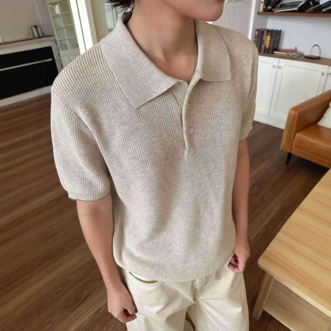 

Cotton Linen Knitted Shirt Men's Summer Loose Breathable Short Sleeve Knitwear High Quality Fashionable Casual