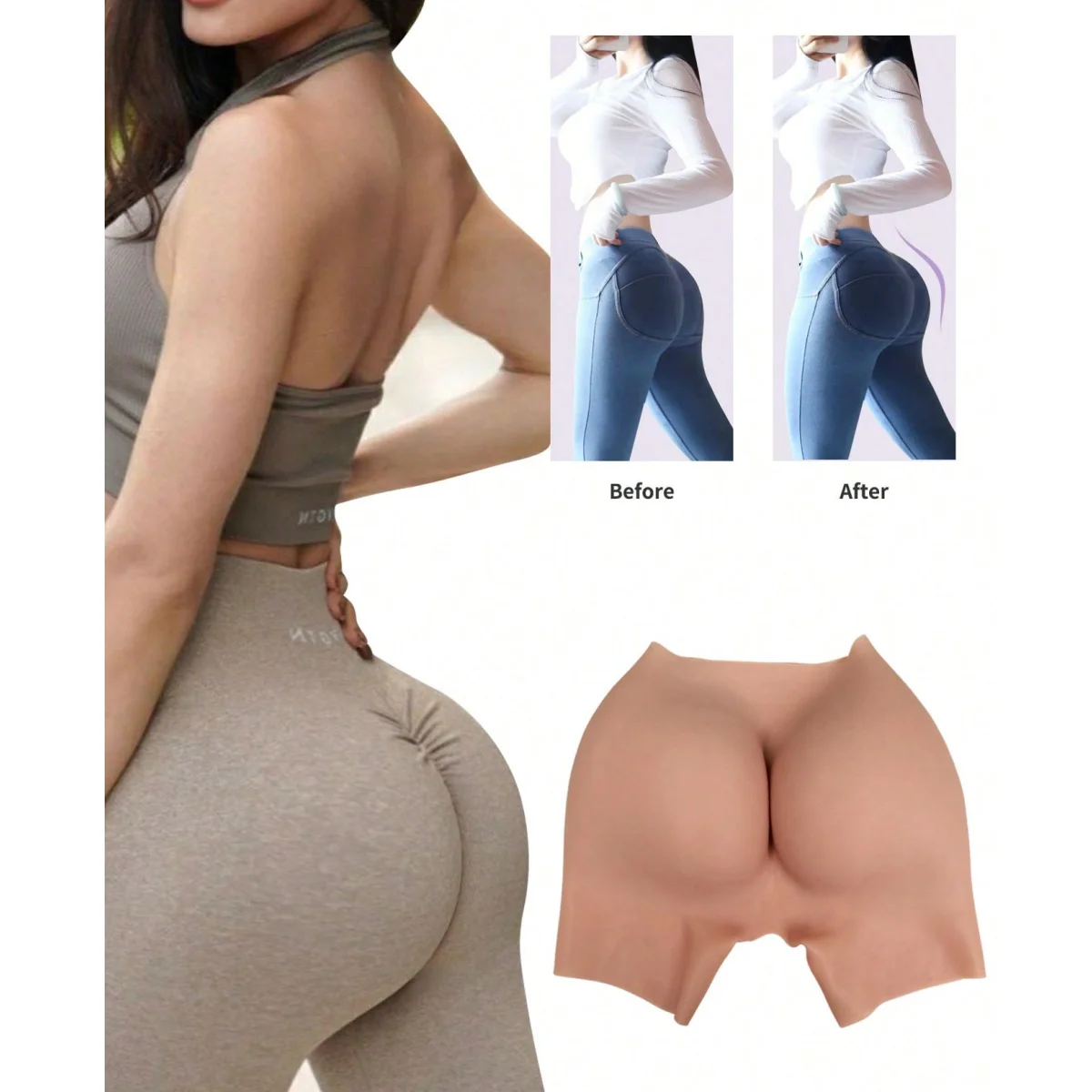 Silicone Butt-Lifting Underwear, Thickened at the Hips and Buttocks, Tummy Control Shaping 3-Point Shorts,