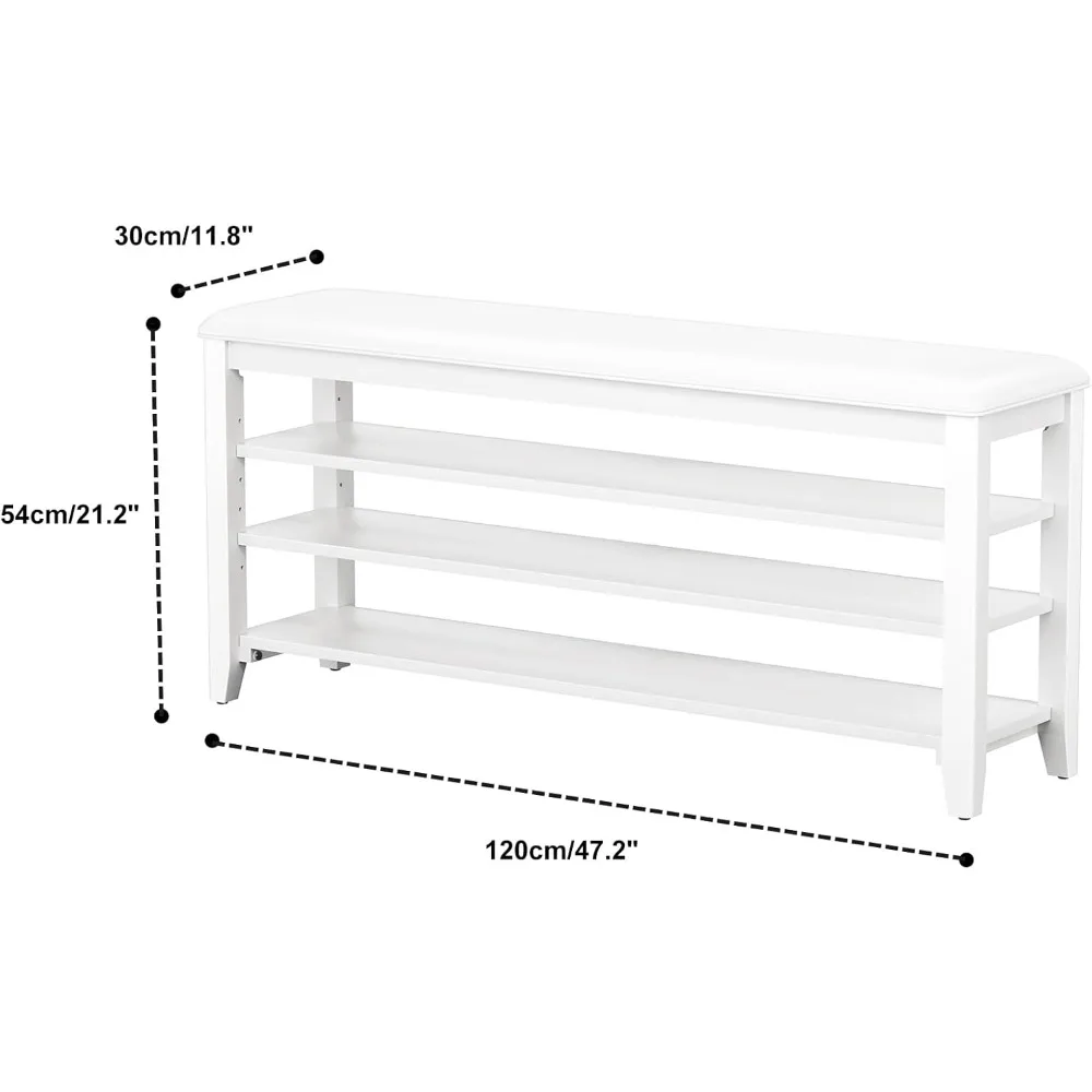 مقعد تخزين الأحذية من الخشب المطاطي مع وسادة جلدية للمدخل، مثالي لرفوف الأحذية في الممر بالقرب من الأبواب الأمامية وغرف الطين