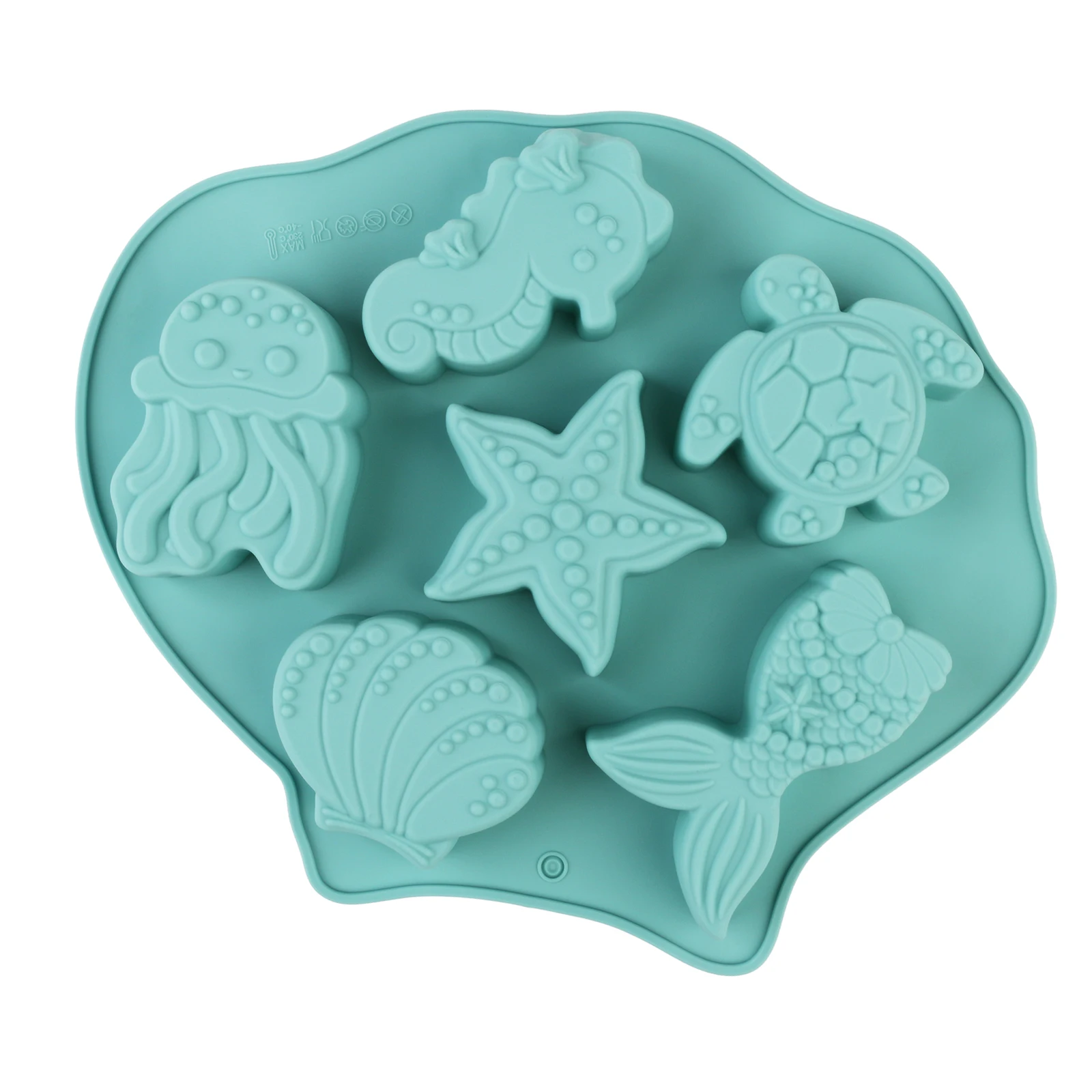 1 Stück Silikon-Backform Rosa/Blau 3D Seepferdchen Schildkröte Seestern Fisch Muschel Meerjungfrauenschwanz Tierkuchenform für Schokoladenkuchen – Detail 5