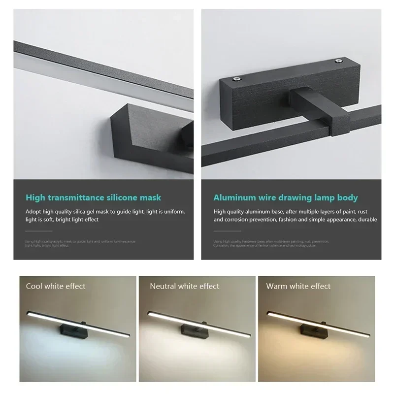 Lámparas de espejo de luz LED modernas, aplique de pared de aluminio para espejo de baño, faro, decoración del hogar, accesorio de iluminación interior, brillo