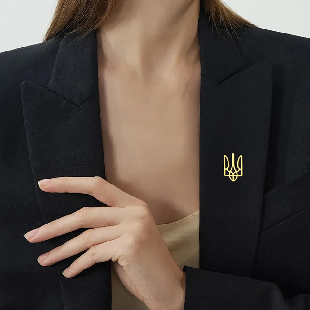 Cazador Ukraine National Symbol Brooch Pin for Men Women Gold Color Stainless Steel Jewelry Suit Collar Badges 2025 Wholesale