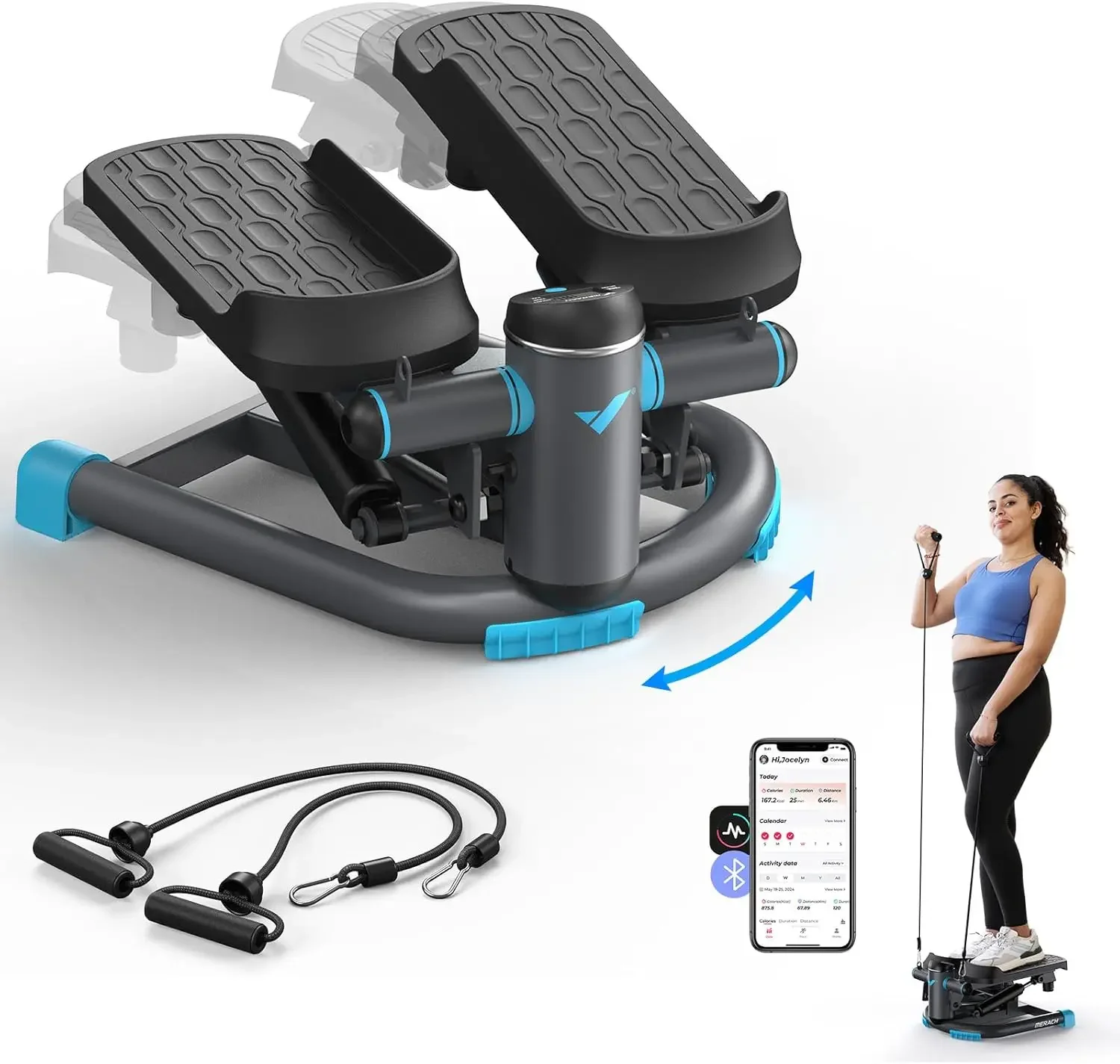 Mini Stepper para exercício, Stepper de escada torcida com capacidade de 330LBS, equipamento de exercício com faixas de resistência para treino de corpo inteiro