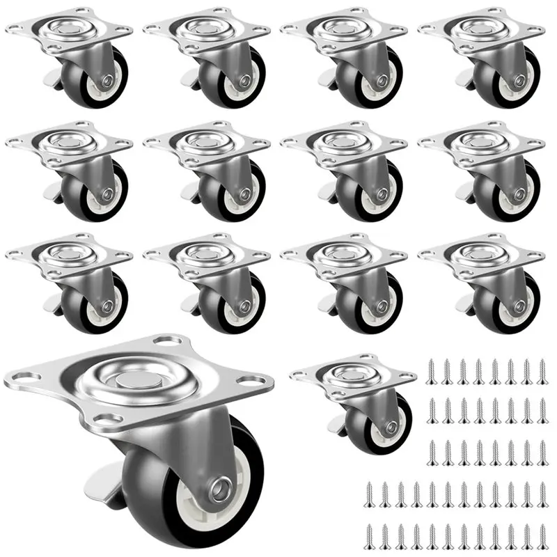 BMBY-Pack Of 14 25Mm Swivel Castors With Brakes Small Load Capacity 112 Kg Furniture Transport Castors 360 Degree Rotation