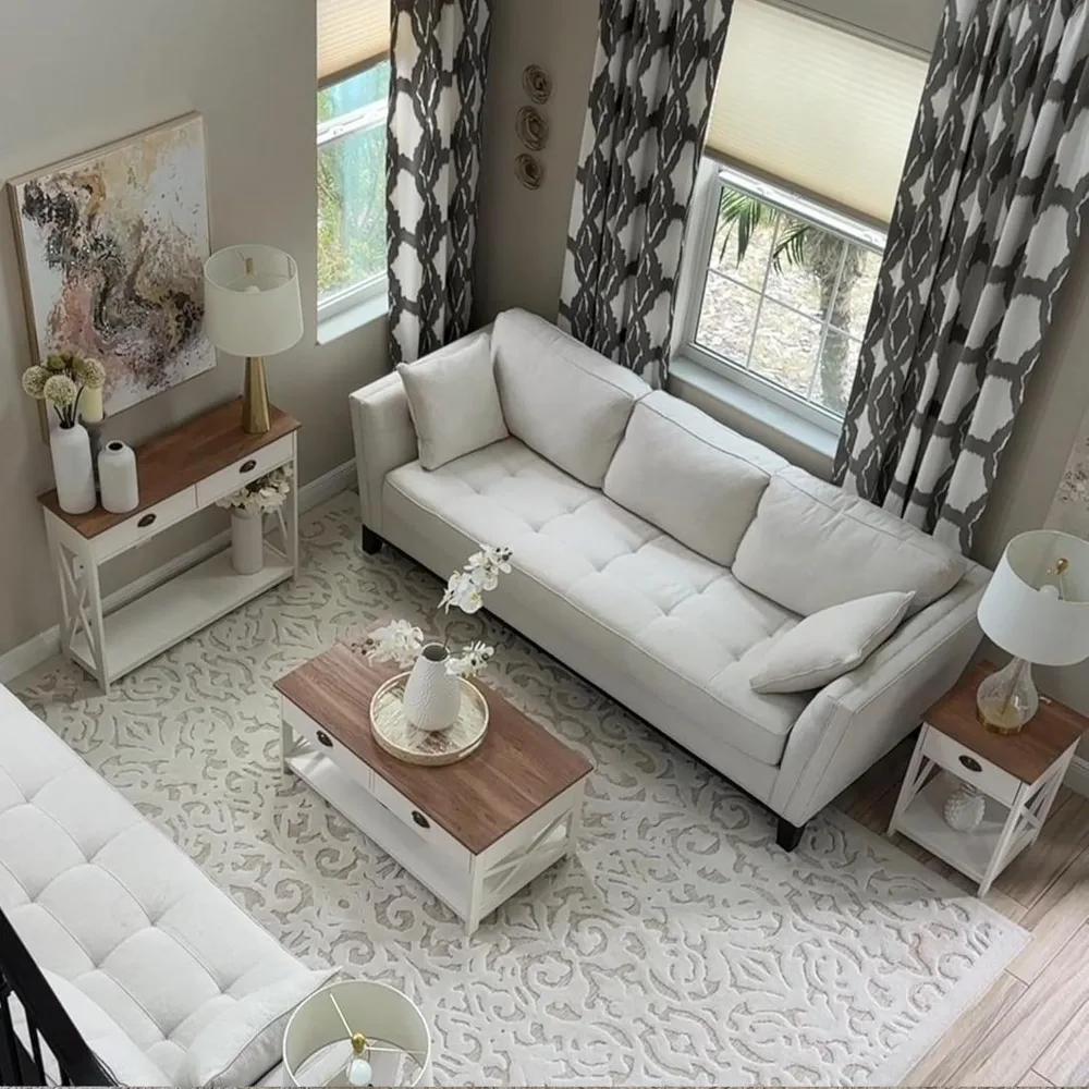 طاولة المدخل، طاولة كونسول ضيقة للمزرعة مع درج لغرفة المعيشة/المدخل، أبيض عاجي