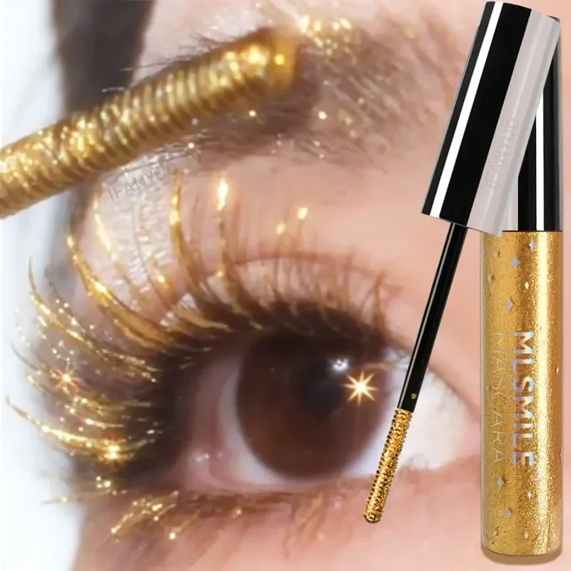 Sparkling Gold Diamond Mascara Glitter Pearlescent Small Metal Bar Waterproof Fast Dry Eyelash Curl Extension Christmas Makeup