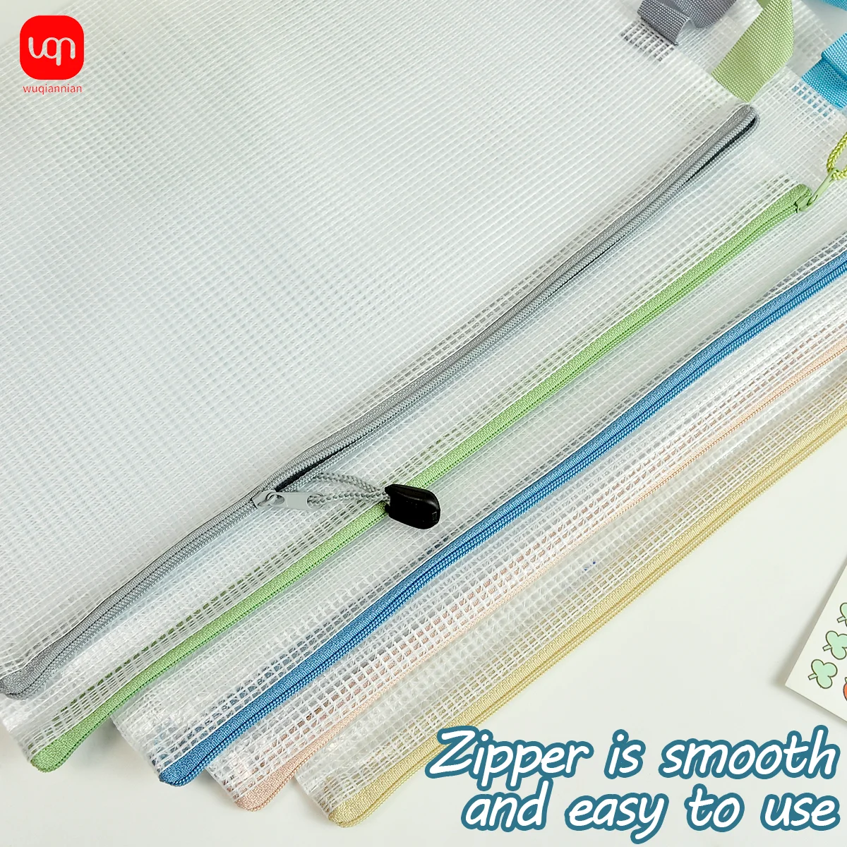 WQN-5/20 قطعة أكياس تخزين كلاسيكية A4 أكياس شبكية محمولة شفافة ذات سعة كبيرة لوازم مكتبية مدرسية