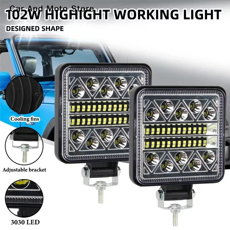 【CMO】1pcs 72W/102W Lightbar Spotlight Offroad LED Work Light Bar 3030 LED 34SMD Square For Tractor SUV Truck Driving Fog Lamp