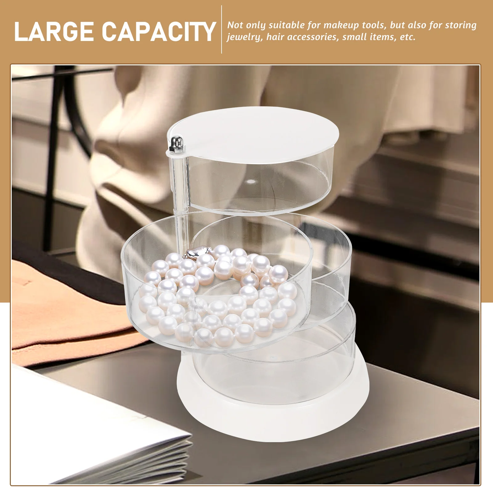 

4 Layer White Makeup Organizer Clear Rotating Storage Box for Powder Beauty Eggs Bathroom Vanity Accessories Holder