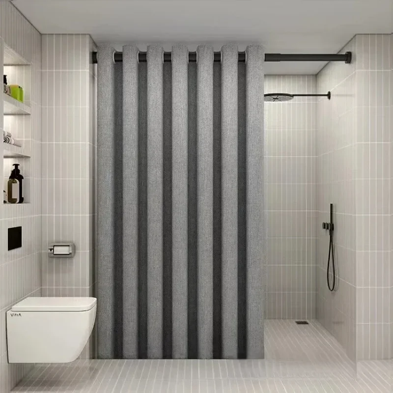 High-end Bathroom Shower Curtain Waterproof Mold-proof Partition Warm Light-blocking Roman Hole Dry Wet Separation Shower Screen