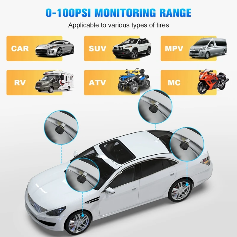 Car TPMS Tire Pressure Monitoring System Bluetooth 5.0 As Shown Plastic+Metal Car Tyre Pressure Sensor For LOS Android