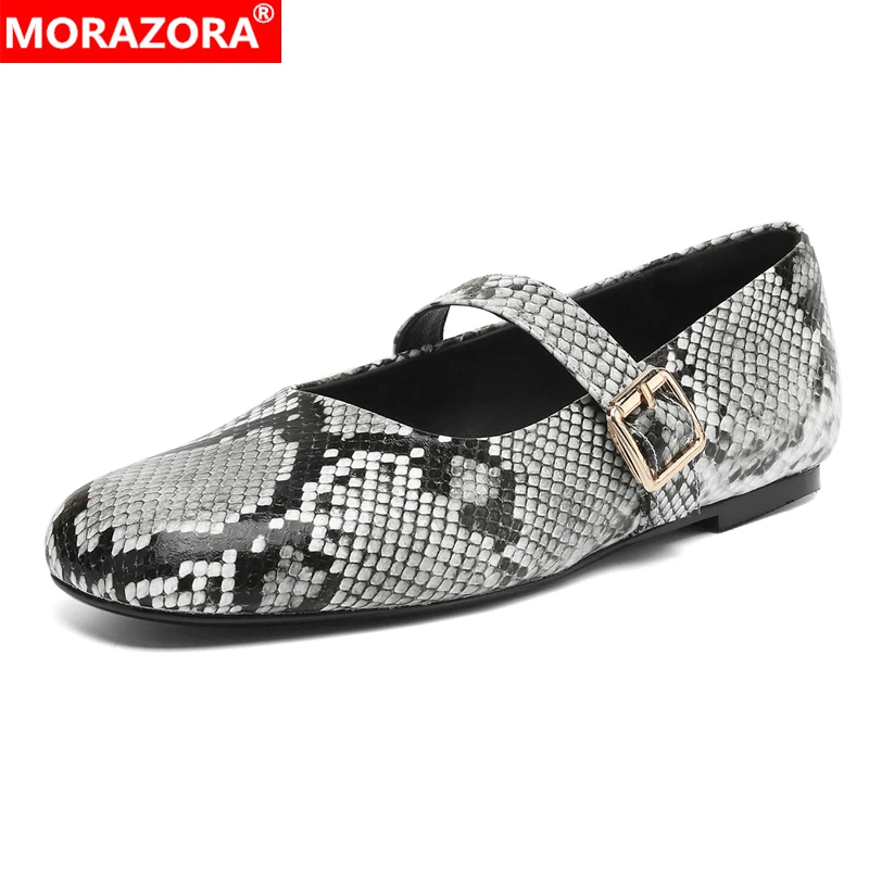 

MORAZORA, размер 34–43, новые женские балетки на плоской подошве со змеиным узором, туфли из натуральной кожи, женские туфли Мэри Джейн на плоской подошве, вечерние офисные туфли
