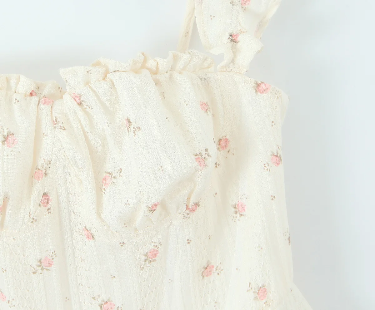 Camiseta sin mangas estampada para mujer, espalda abierta, tirantes traseros ajustados, Top con tirantes de hoja de loto, capa de pastel, minifalda media, verano 2025