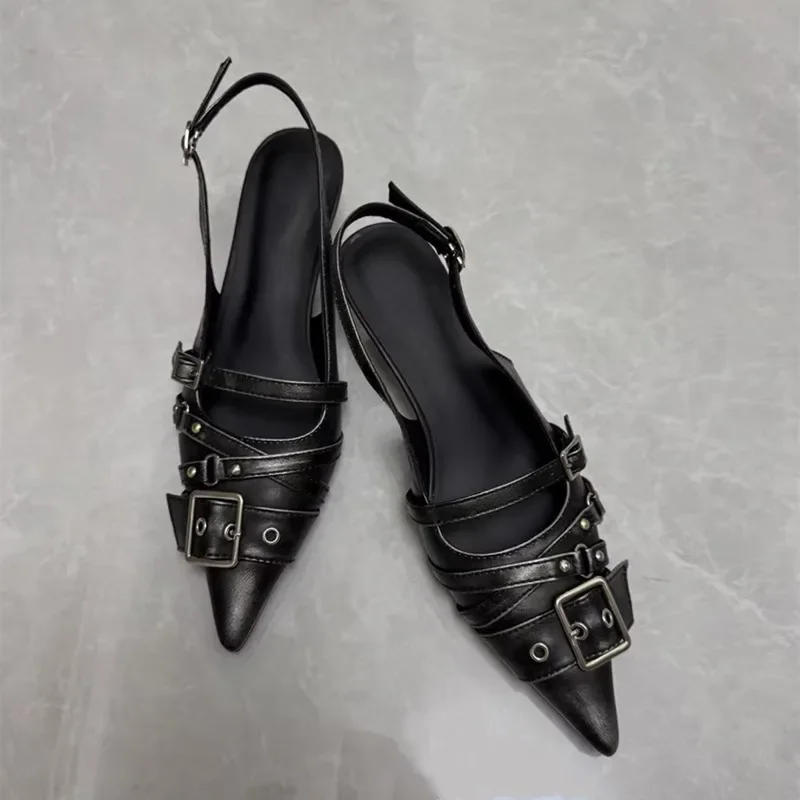 Pointed Toe High Heels Women Wear Belt Buckle Baotou Cold Slippers 2025 Half Drag Back Empty Single Shoes image 6